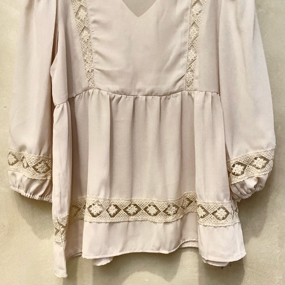 🪶3/$35 Ivory Lace Embroidered Babydoll 3/4 Sleeve SUZANNE BETRO Linen Blouse-S - Picture 5 of 16